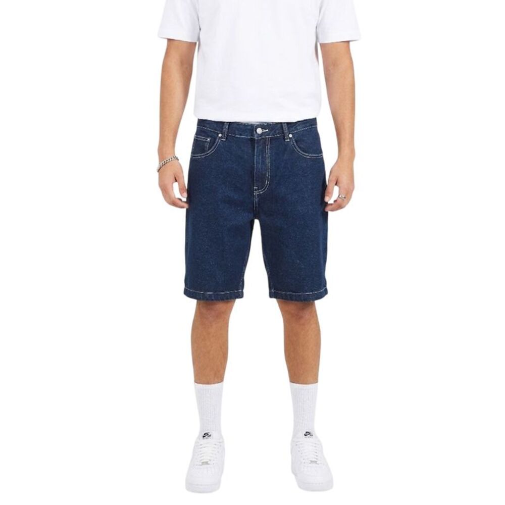 Brave Soul Mens Washed Denim Turned Up Hem Shorts / Dark Blue Washed